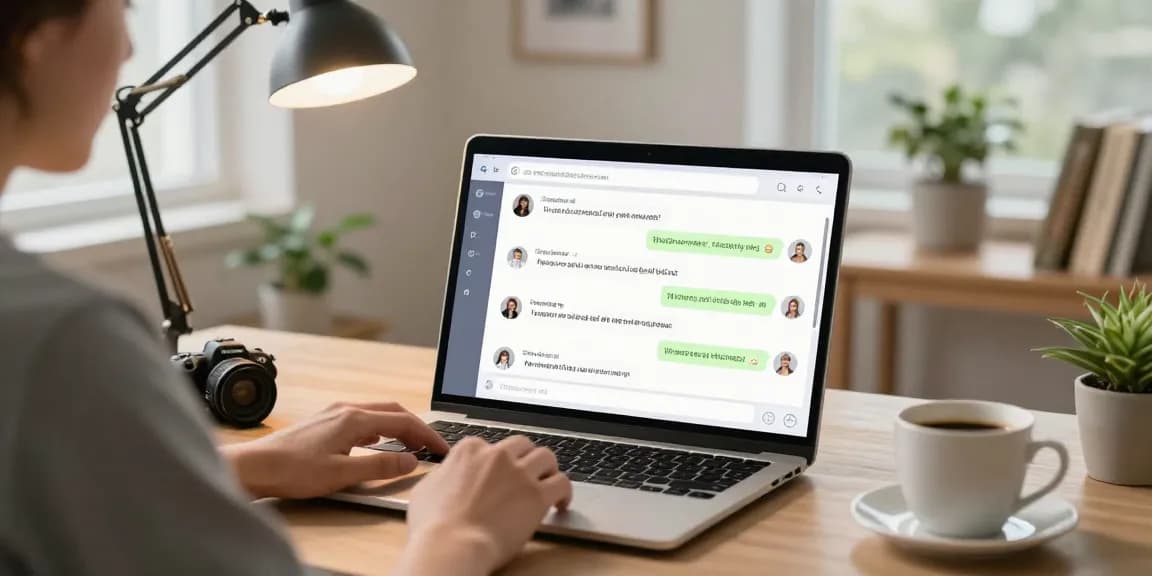 Engaging in an ai spicy chat within a cozy home office, showcasing vibrant digital interactions and a comfortable workspace atmosphere.