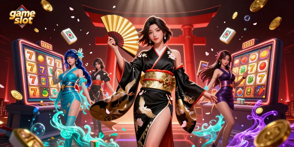 Experience the thrill of game slot with vibrant reels, jackpot counters, and a stunning Asian character.