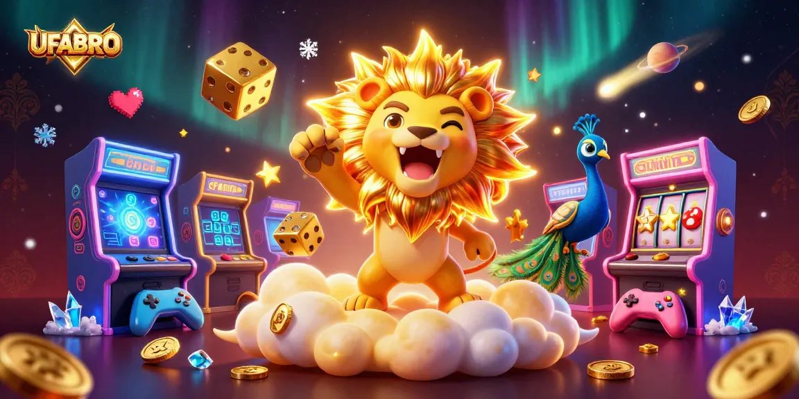 Experience thrilling gameplay with UFABRO as the sun lion roars amidst vibrant casino elements.