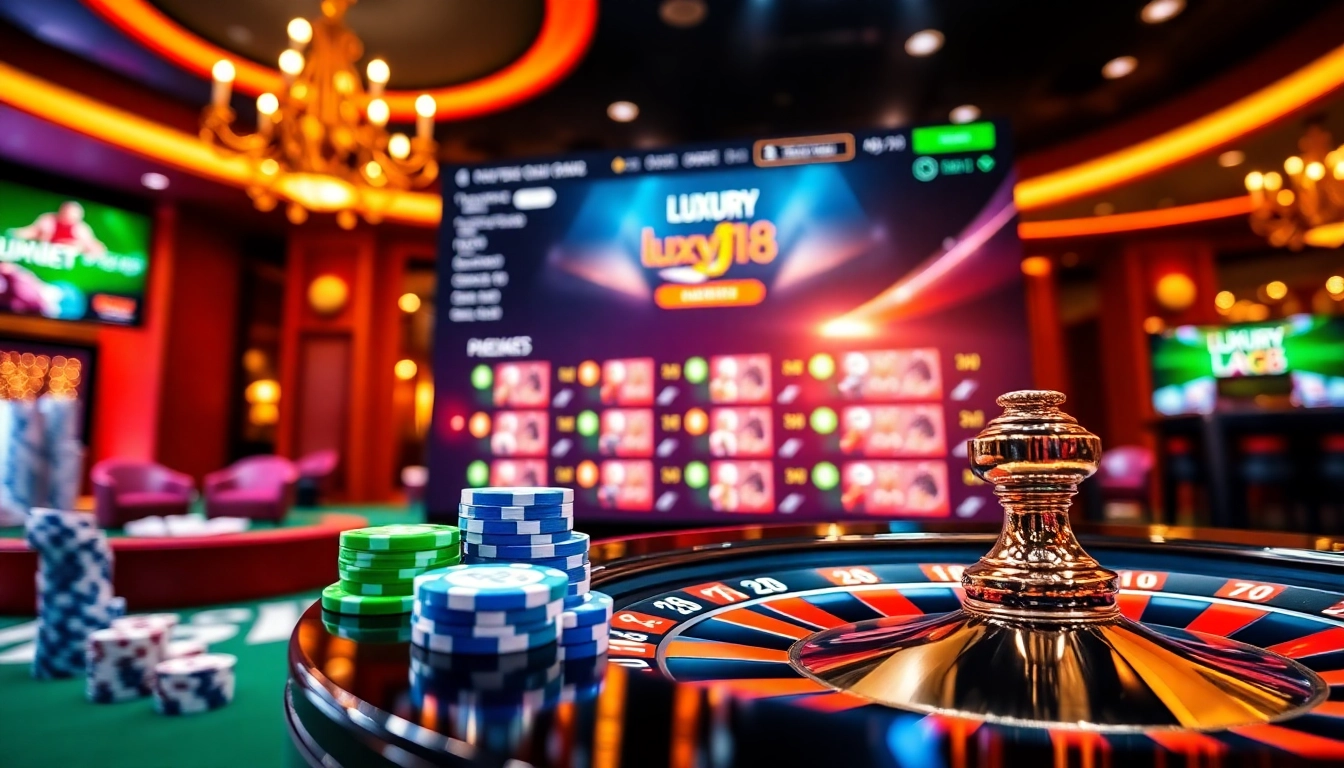 Luxury138 interface displaying poker chips and roulette wheel, enhancing online gambling excitement.
