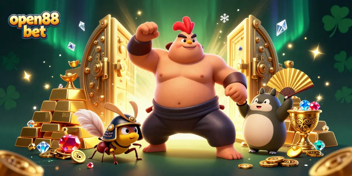 Experience the thrill of open88 bet with this vibrant 3D casino scene featuring charming characters and treasures.