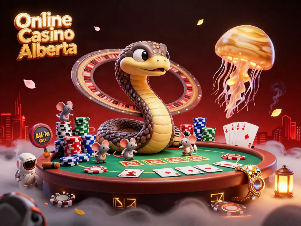 Experience thrilling gaming action at Online Casino Alberta with a vibrant cosmic themed illustration showcasing a fun gambling scene.