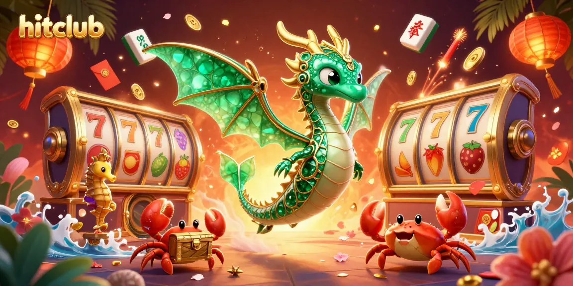 Engage in thrilling gameplay at hitclub with a vibrant 3D casino scene featuring exciting slot reels and treasure.