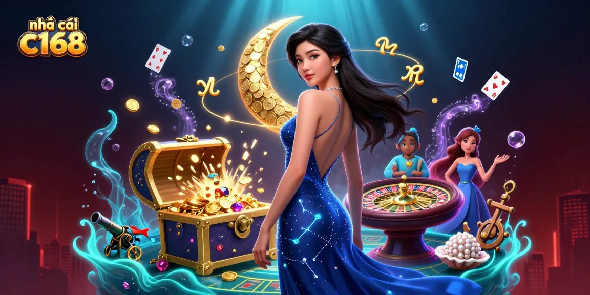 Engage with the vibrant atmosphere of nhà cái c168, featuring a stunning casino scene with intricate game elements.