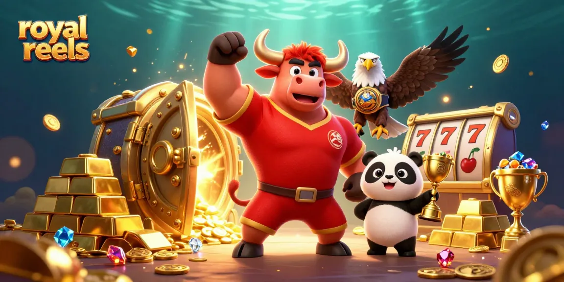 Win big with royal reels: dynamic casino scene featuring lucky characters and treasures.