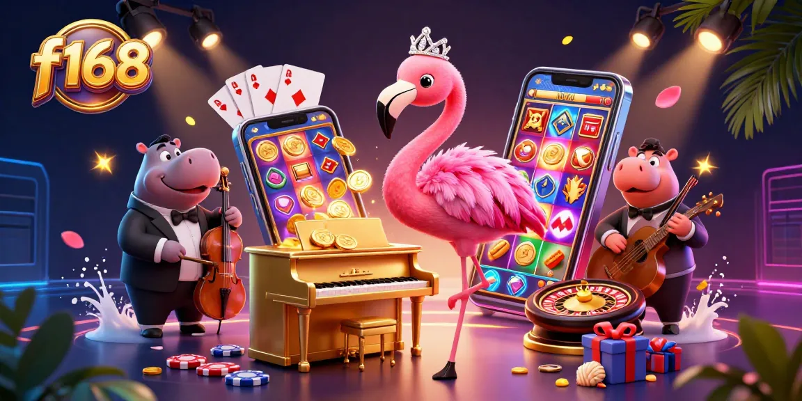 Experience the vibrant f168 casino scene with colorful slot games and lively characters.