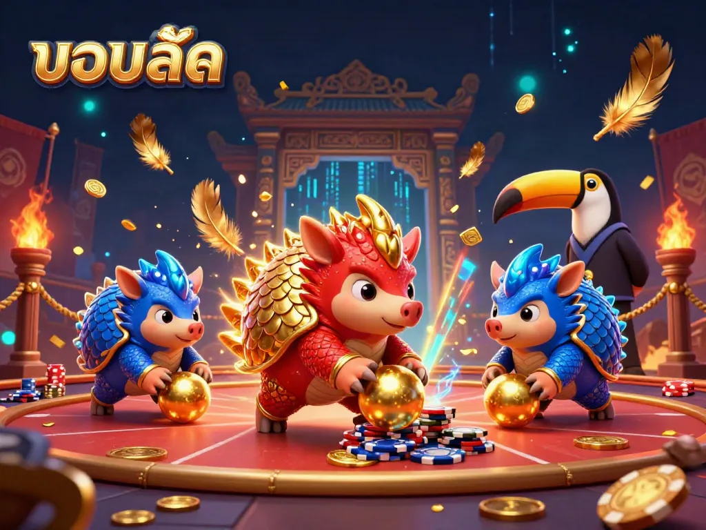 Watch exciting บอลสด action in a vibrant cartoon scene with pangolins in armor.