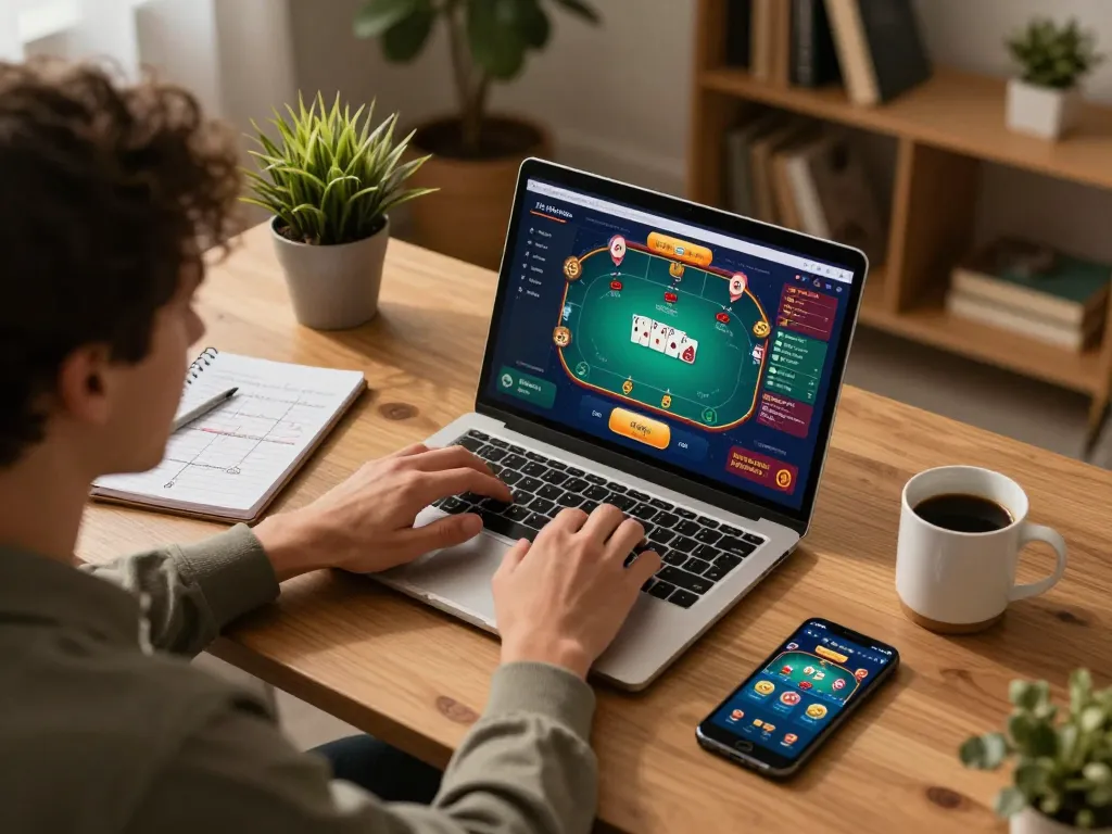 Playing on casinos not on gamstop through a laptop in a cozy home office.