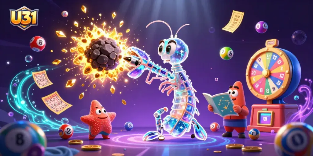 Experience thrilling gameplay with U31 in a vibrant casino scene featuring dynamic prizes and exciting elements.
