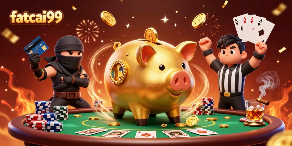 Experience winning strategies at fatcai99 with an epic casino showdown featuring a golden piggy bank sumo wrestler.