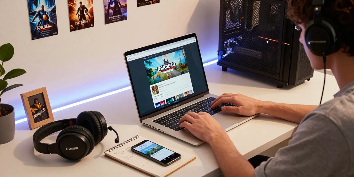 Enthusiast accessing pakde4d platform on laptop in a cozy gaming setup.