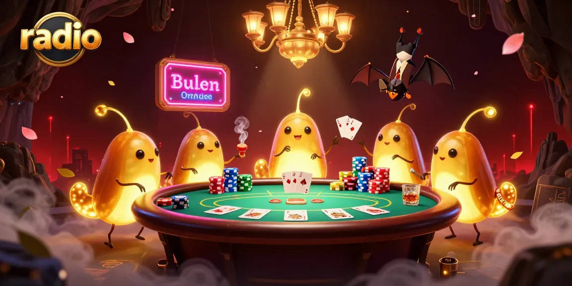 Engage in thrilling games at the radio-themed casino with vibrant glowworms illuminating the action!
