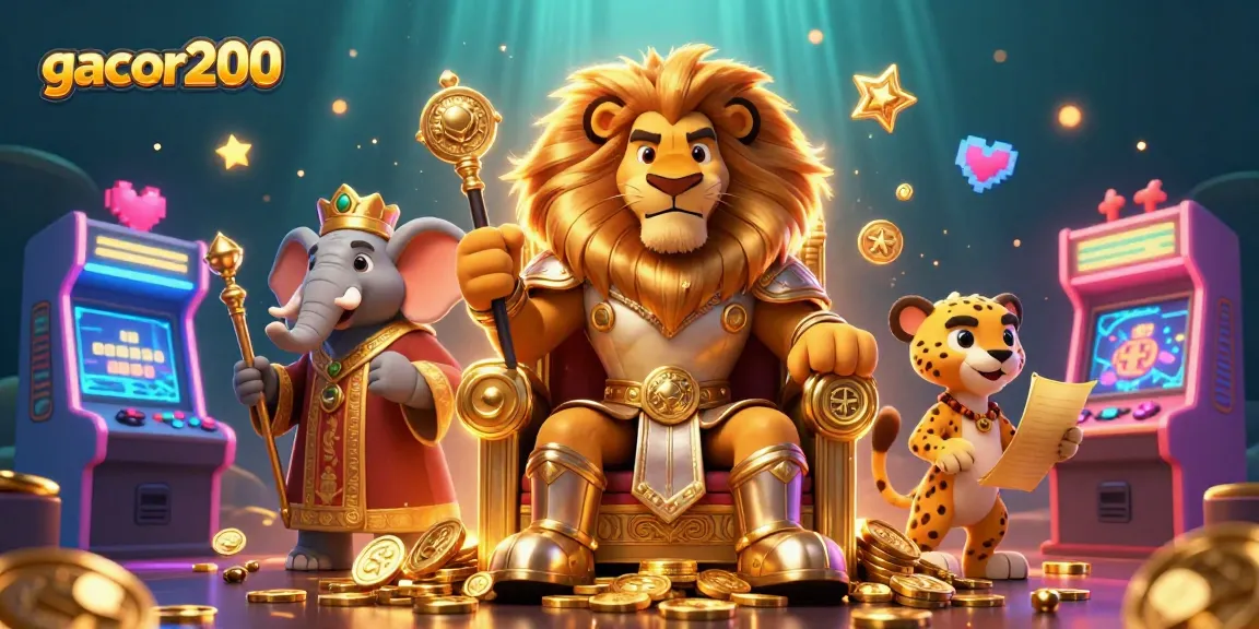 Engage with gacor200 casino and explore vibrant gaming elements in a dynamic illustration.
