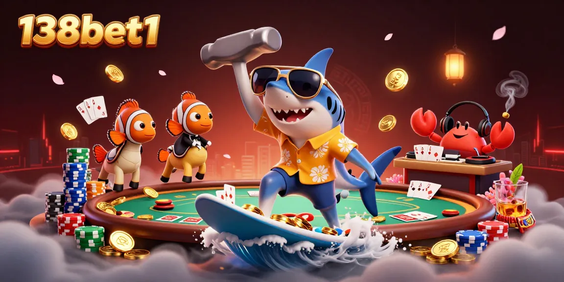 Engage with 138bet1's thrilling gaming scene featuring colorful characters on a vibrant casino background.