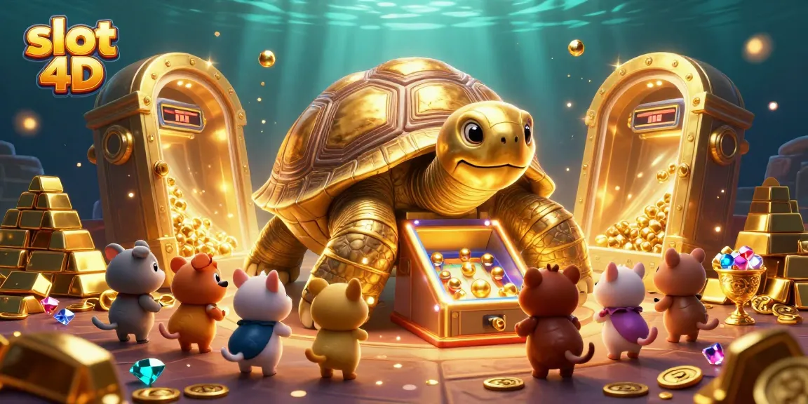 Experience thrilling wins in slot 4D with a lively scene of a golden tortoise pinball machine.