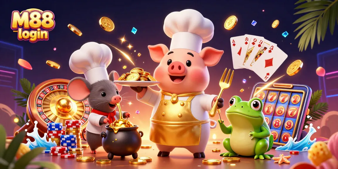 Experience top-tier gameplay with M88 login, featuring vibrant casino characters and dynamic game elements.