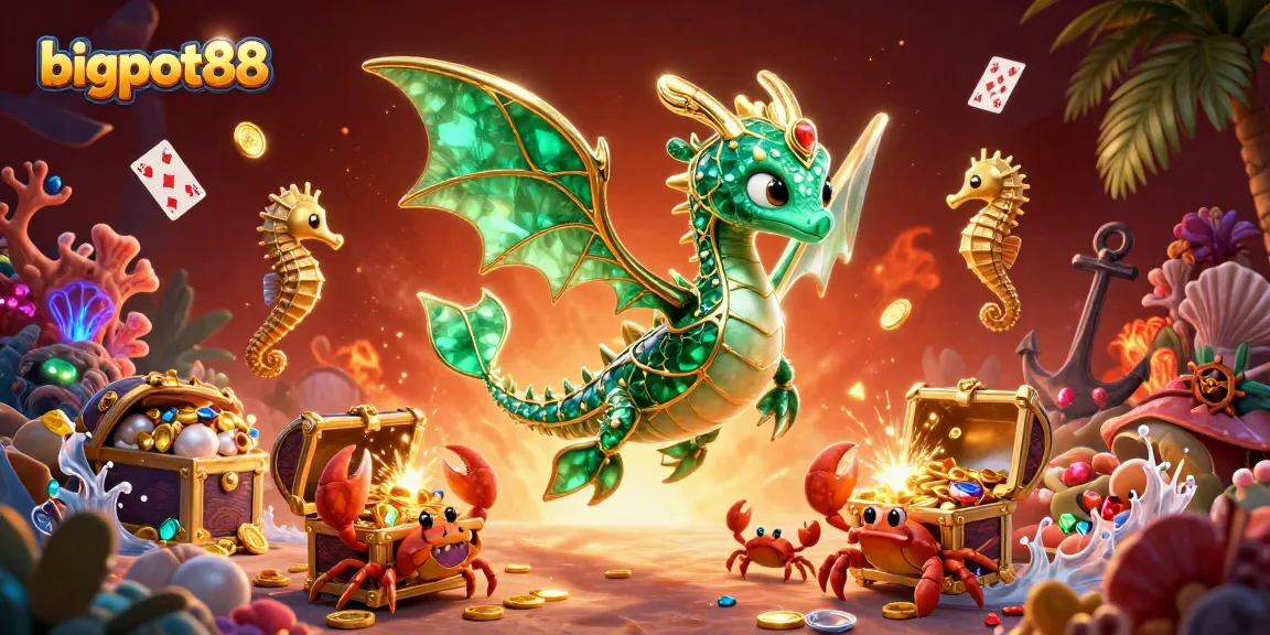 Experience bigpot88 gaming with a vibrant underwater scene featuring a sea dragon and treasure!