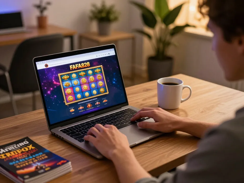 ผู้เล่น FAFA828 กำลังมีส่วนร่วมในเกมสล็อตออนไลน์ แสดงให้เห็นถึงการตั้งค่าการเล่นเกมที่สะดวกสบาย
