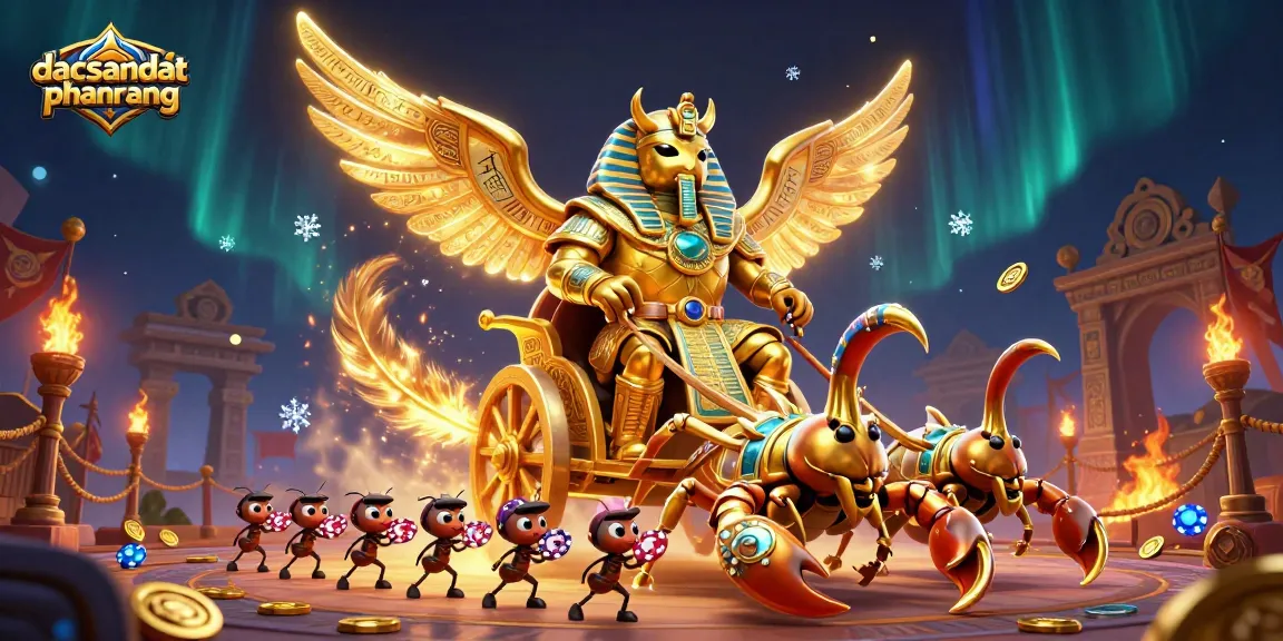 Bet big with dacsandatphanrang featuring golden beetle heroes in a vibrant casino realm.
