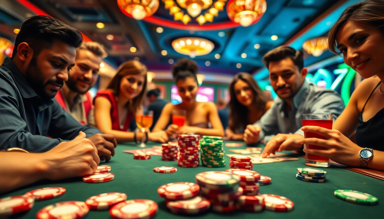 Engaging scene of a poker game capturing players in action at a casino table.