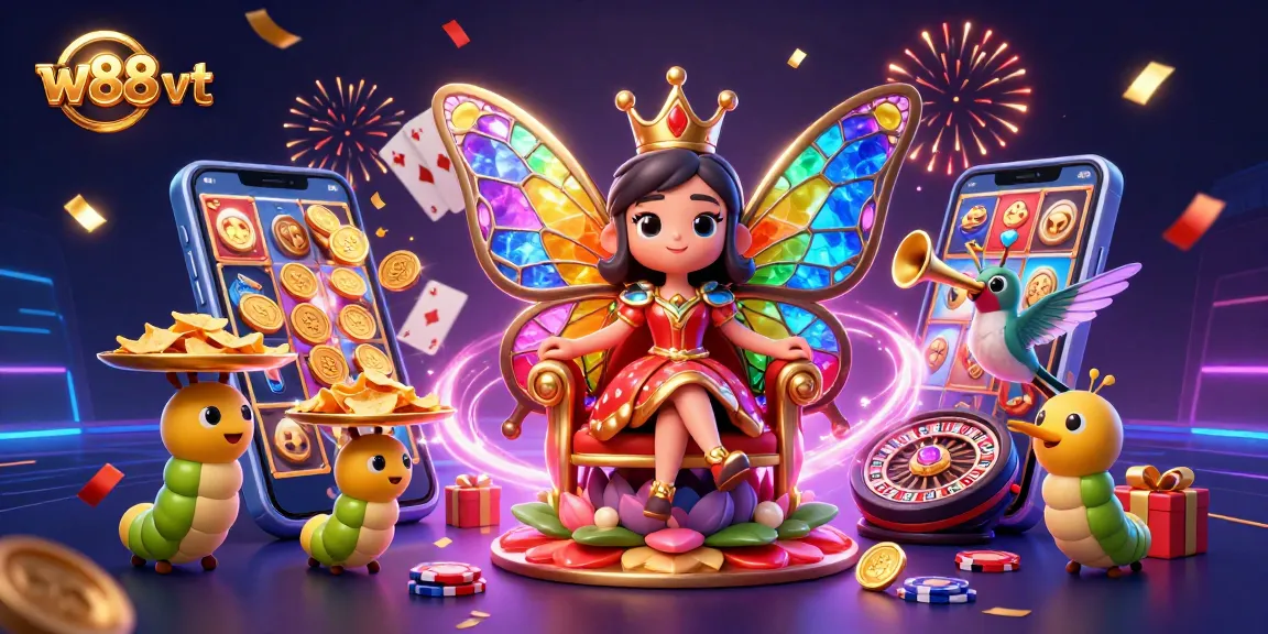 Chơi tại w88 vt cùng hoàng hậu bướm trong thế giới casino rực rỡ và đầy niềm vui.