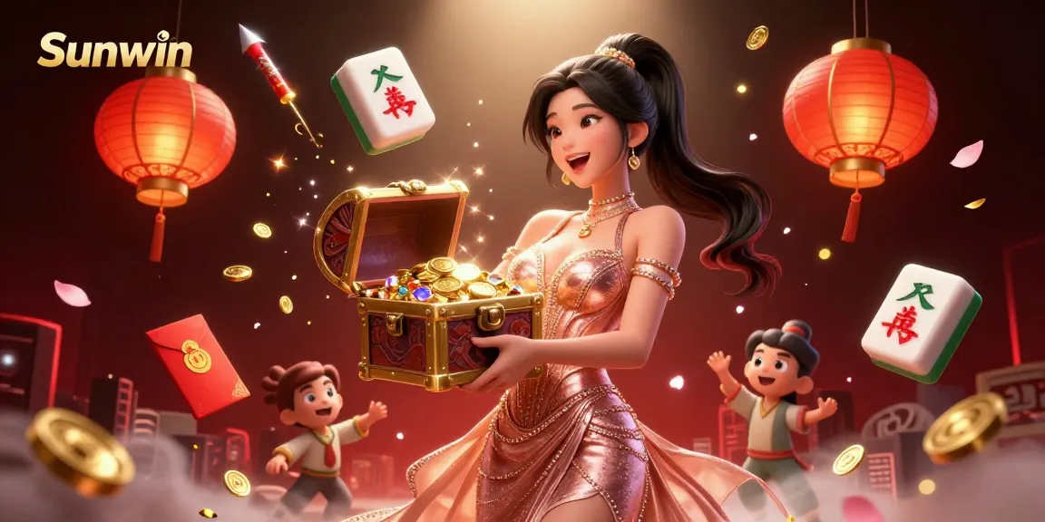 Win big with Sunwin in a festive casino atmosphere featuring treasures and joyous celebrations.