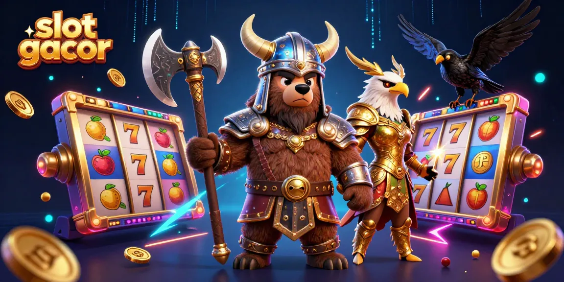 Experience thrilling action with slot gacor featuring Viking and Valkyrie characters amidst dynamic game elements.