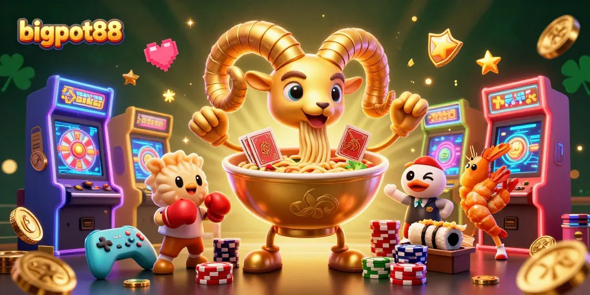 Bigpot88 jackpot excitement with animated casino characters and slot machine reels.