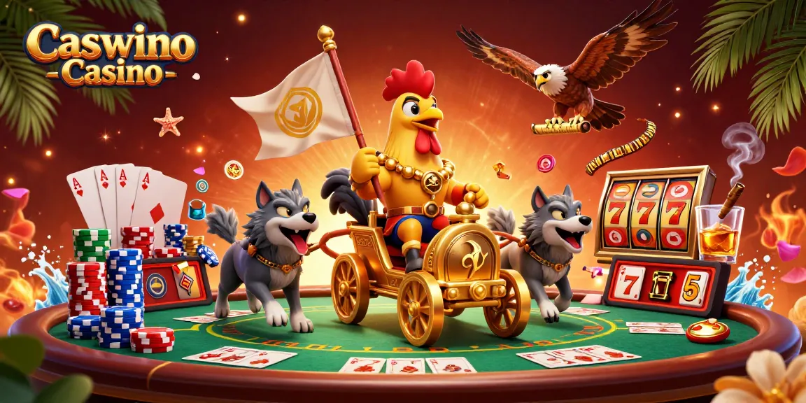 Experience the thrill of Caswino Casino with a dynamic poker scene featuring vibrant characters and gaming elements.