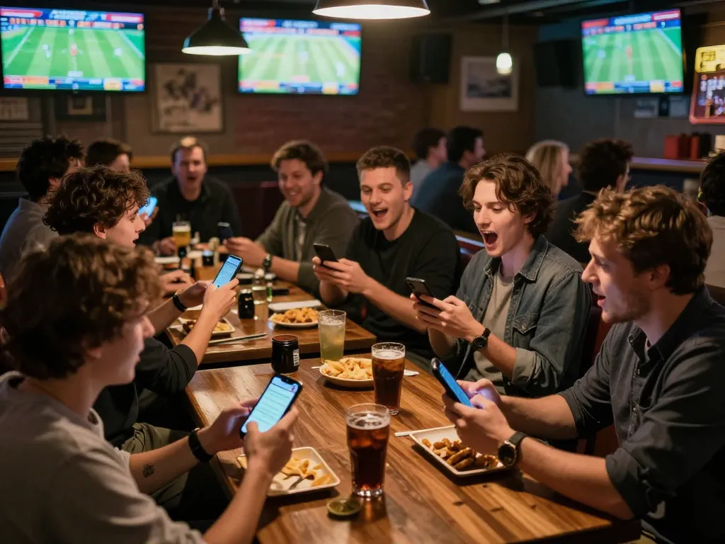 Tỷ lệ bóng đá kèo nhà cái is being actively bet on by fans in a lively sports bar atmosphere