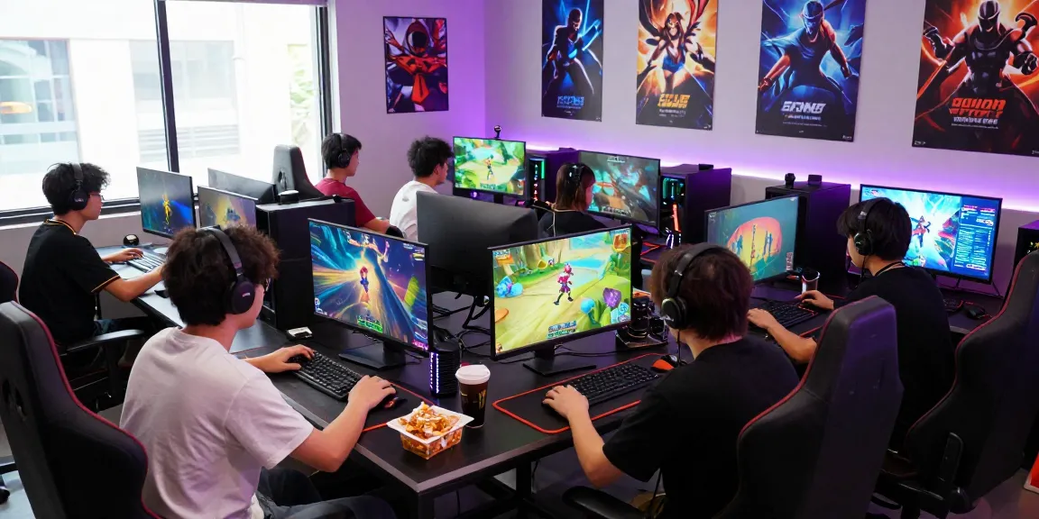 Engaged players in a vibrant mahajitu gaming setting showcasing various games.