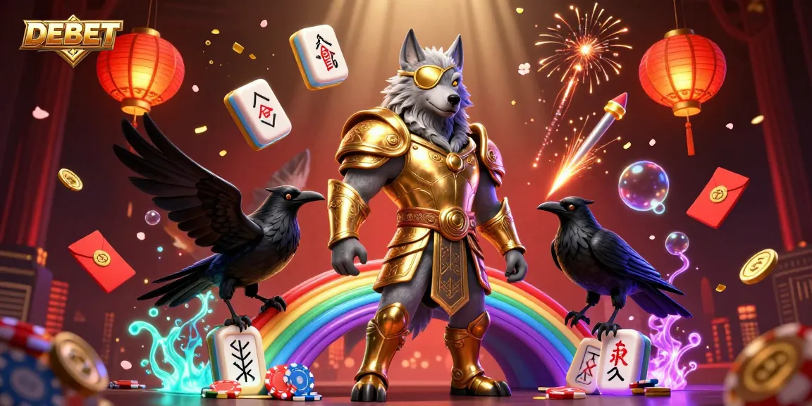 Engage with DEBET through an energetic 3D casino scene featuring a Norse-inspired wolf and casino elements.