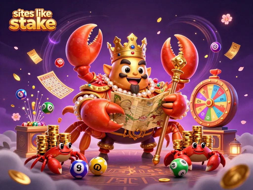 Engage with sites like stake through a vibrant 3D illustration showcasing dynamic lottery elements and gaming excitement.
