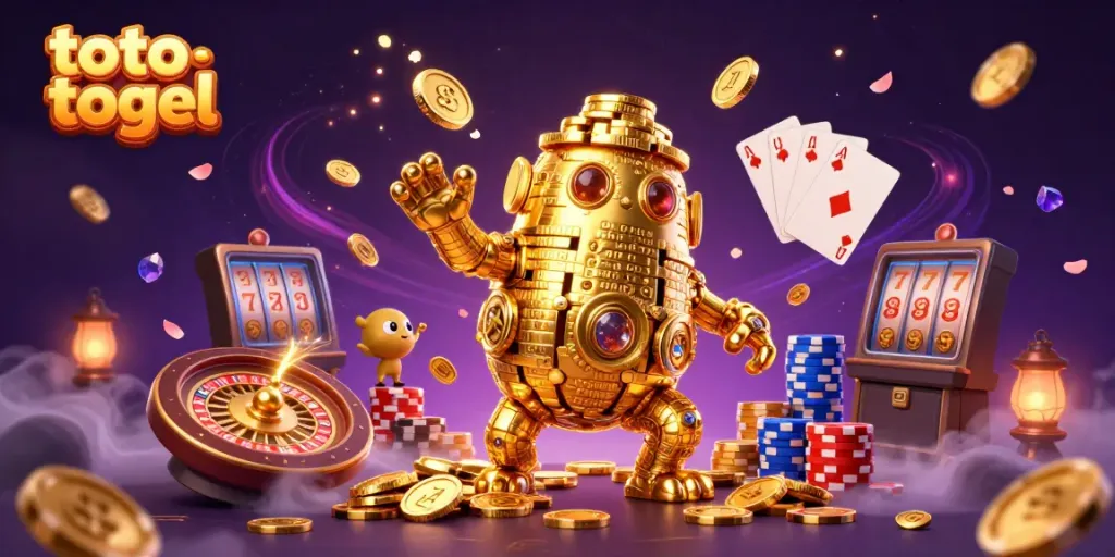 Experience thrilling wins with a toto togel adventure featuring animated gold golems and dynamic casino elements.