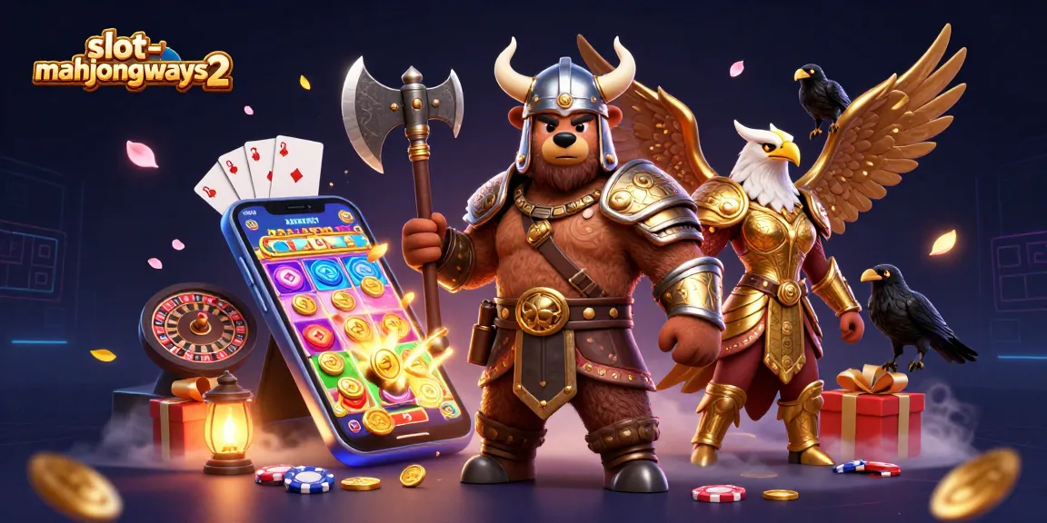 Spin the reels on slot-mahjongways2 with vibrant 3D characters and casino elements combined in an exciting scene.