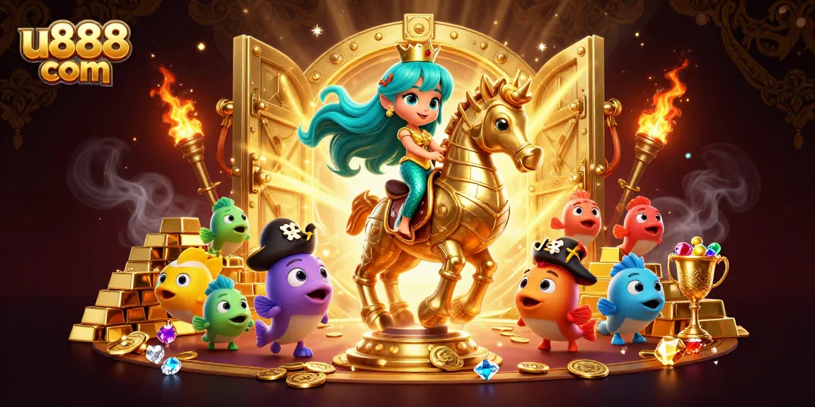 Join the fun at u888 com with a vibrant scene of a magical mermaid and treasure-filled adventures.