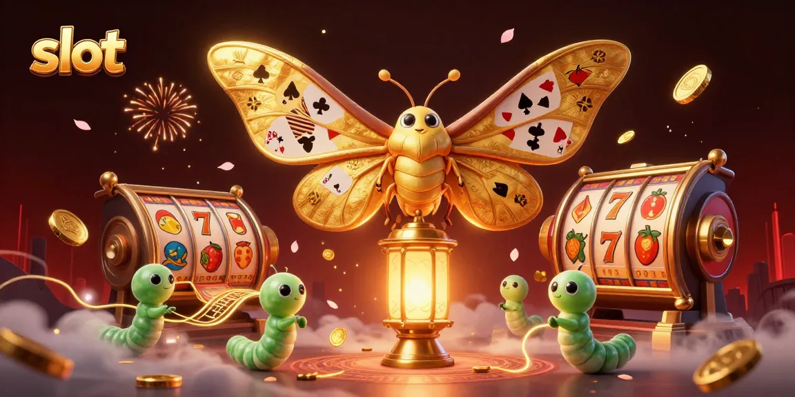 Experience exciting slot action in a vivid 3D scene featuring golden moths and vibrant symbols.