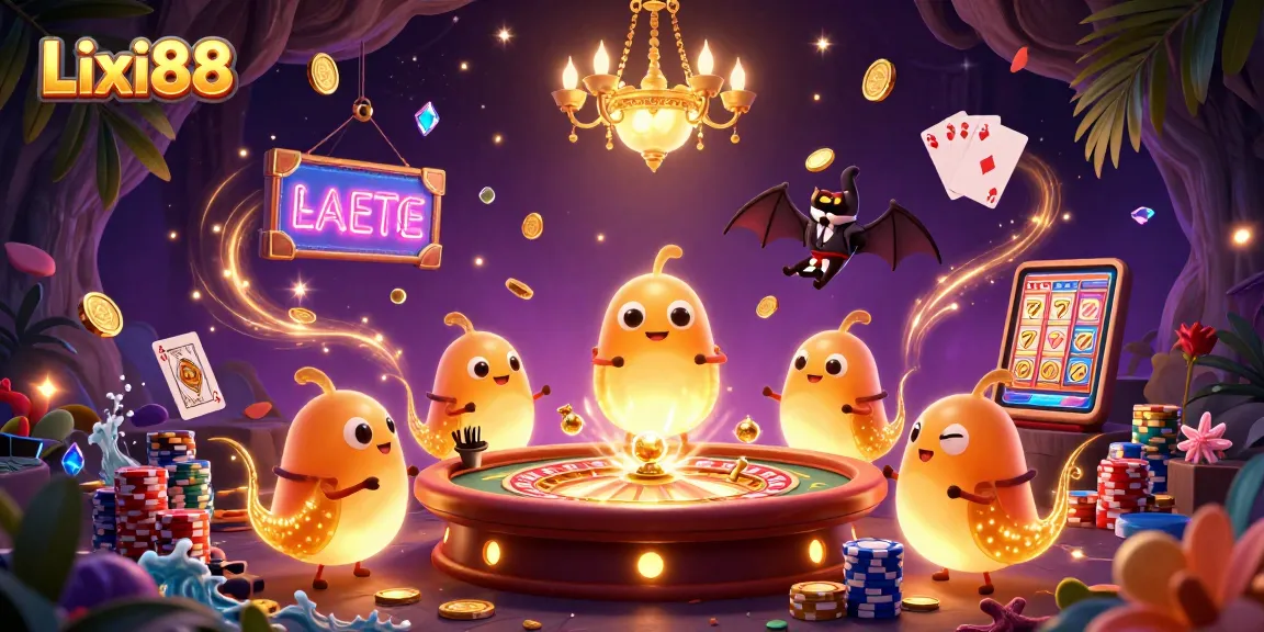 Lixi88 gaming scene showcasing glowing glowworms and rich casino elements in a vibrant setting.