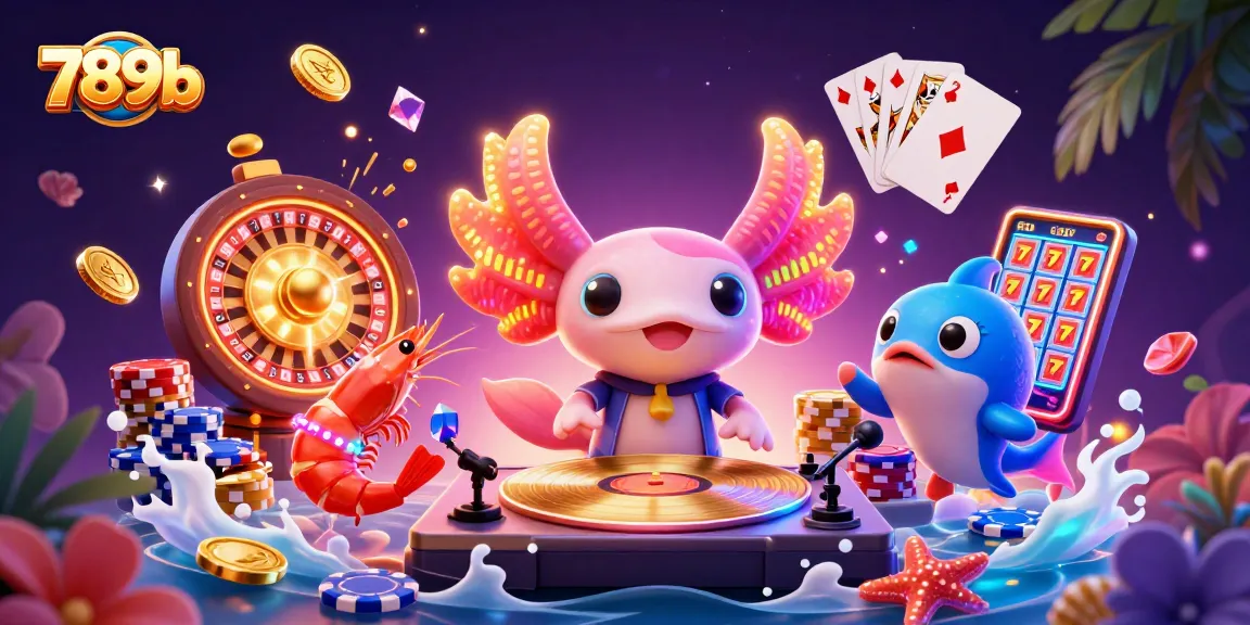 Experience the thrills of gaming at 789b with vibrant casino characters, spinning reels, and golden coin cascades.