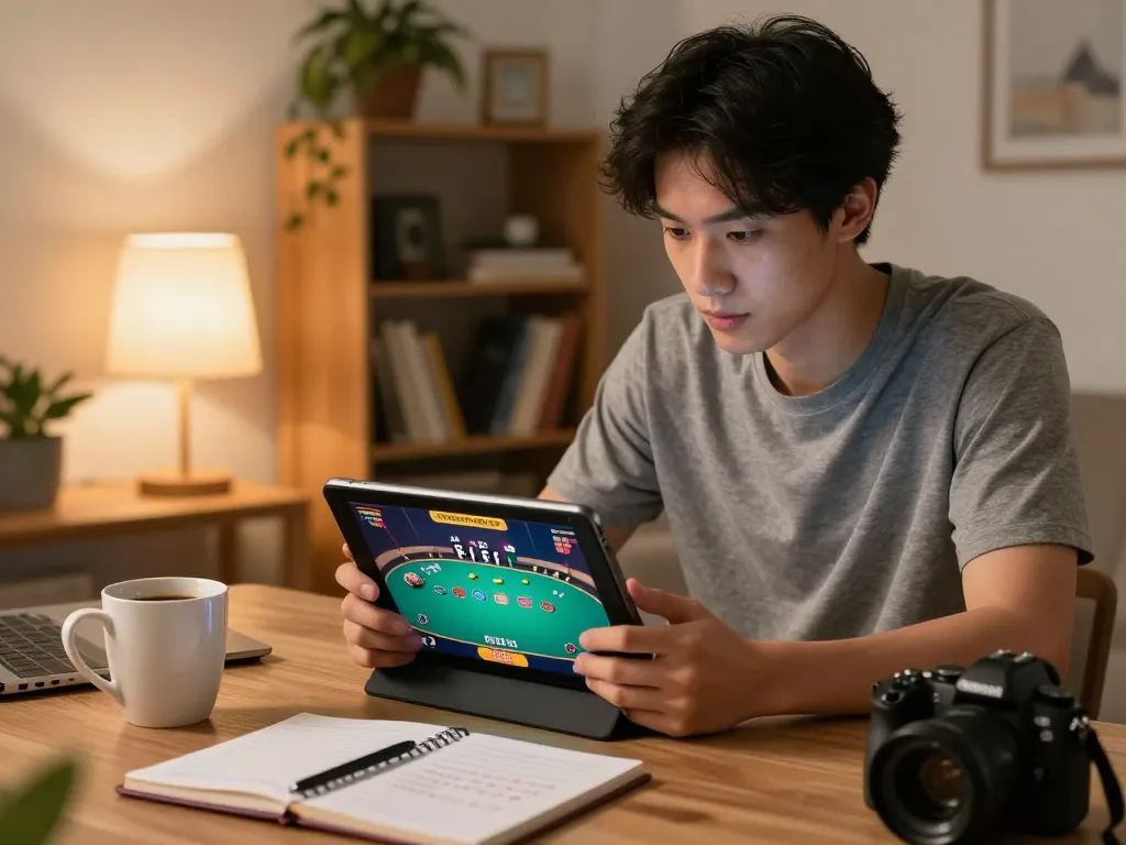 Engaging Poker Game with xx88 App on Tablet in Cozy Home Setup