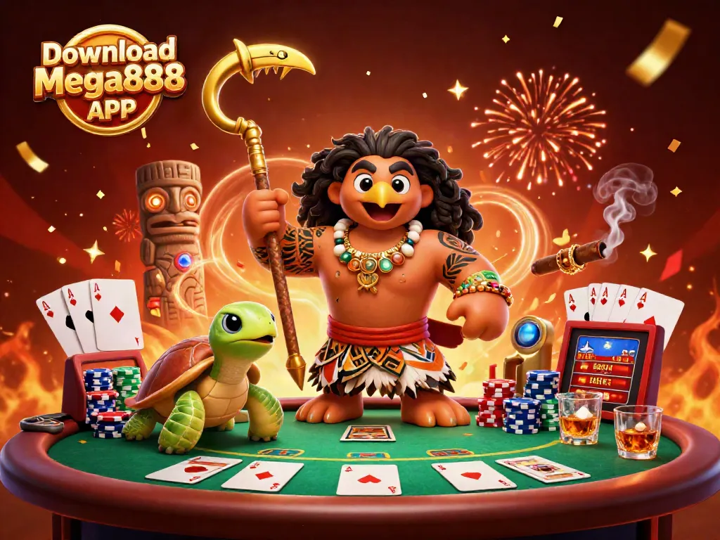 Download Mega888 APK and experience thrilling casino games with vibrant characters and rich graphics.