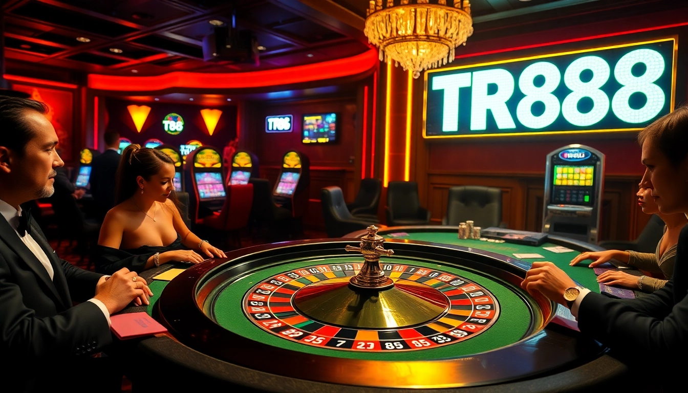 Players engage in high-stakes poker at a luxurious casino featuring the TR88 roulette wheel.