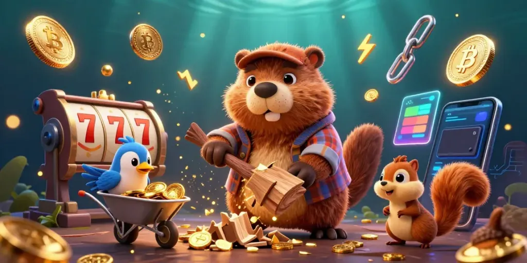 Engaging slot gameplay scene featuring a playful beaver and companions amidst golden coins.