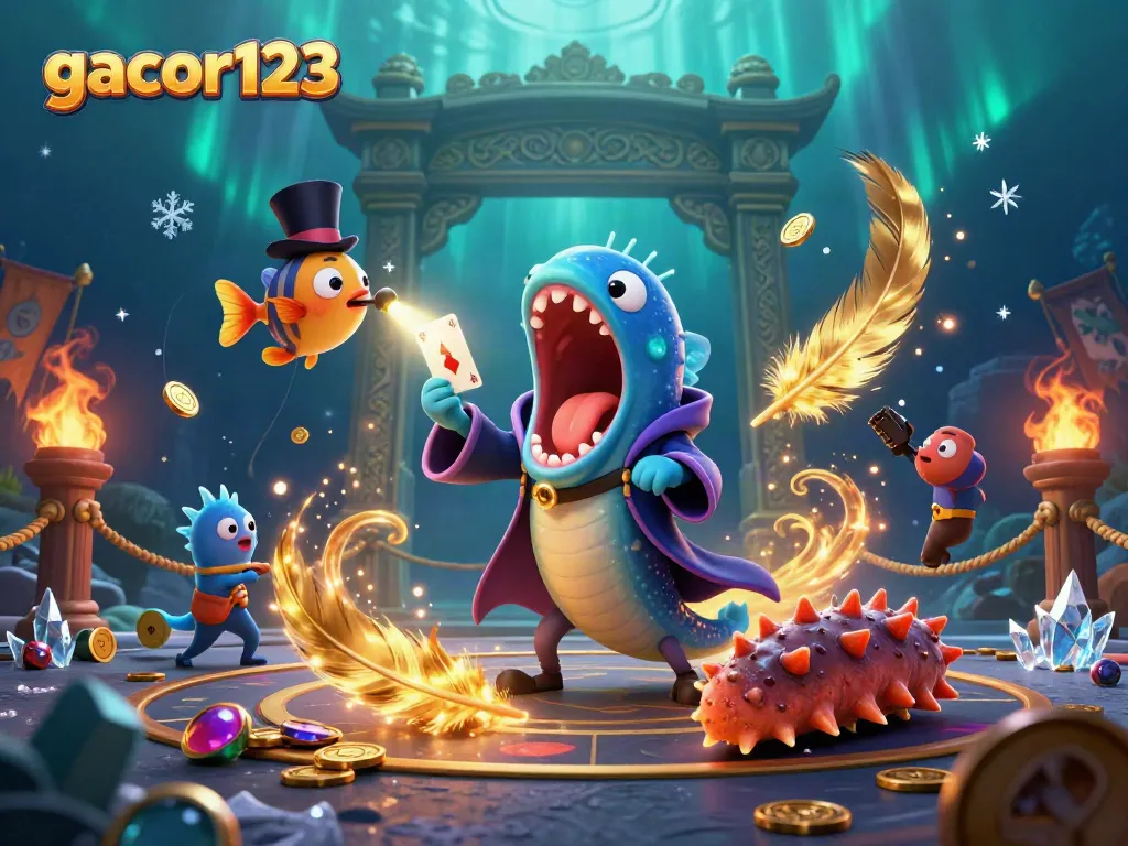 Experience thrilling card tricks with gacor123’s vibrant underwater casino characters in action!