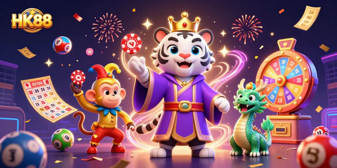 Experience the excitement of HK88 with an energetic scene featuring vibrant lottery elements.