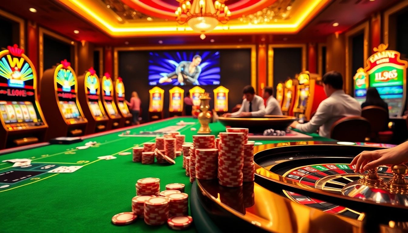 Experience the excitement of LC88 with vibrant casino visuals featuring thrilling games and luxury.