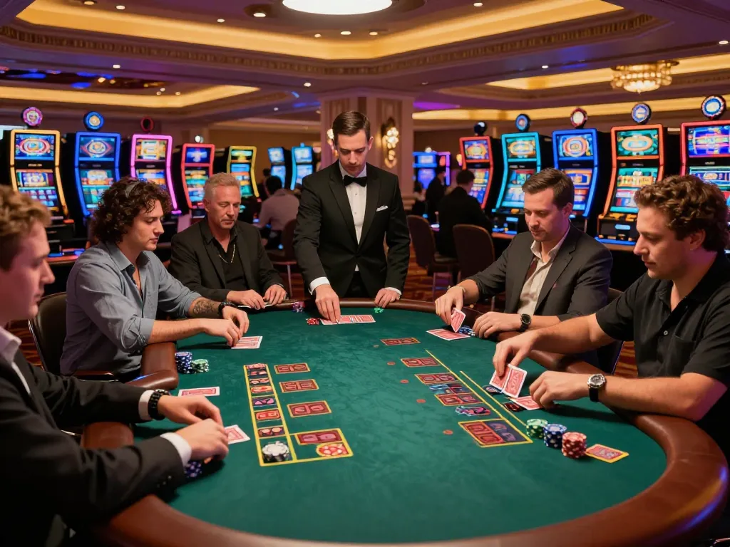 Experience the excitement of TT88 at a lively blackjack table with players engaged in strategy and bets