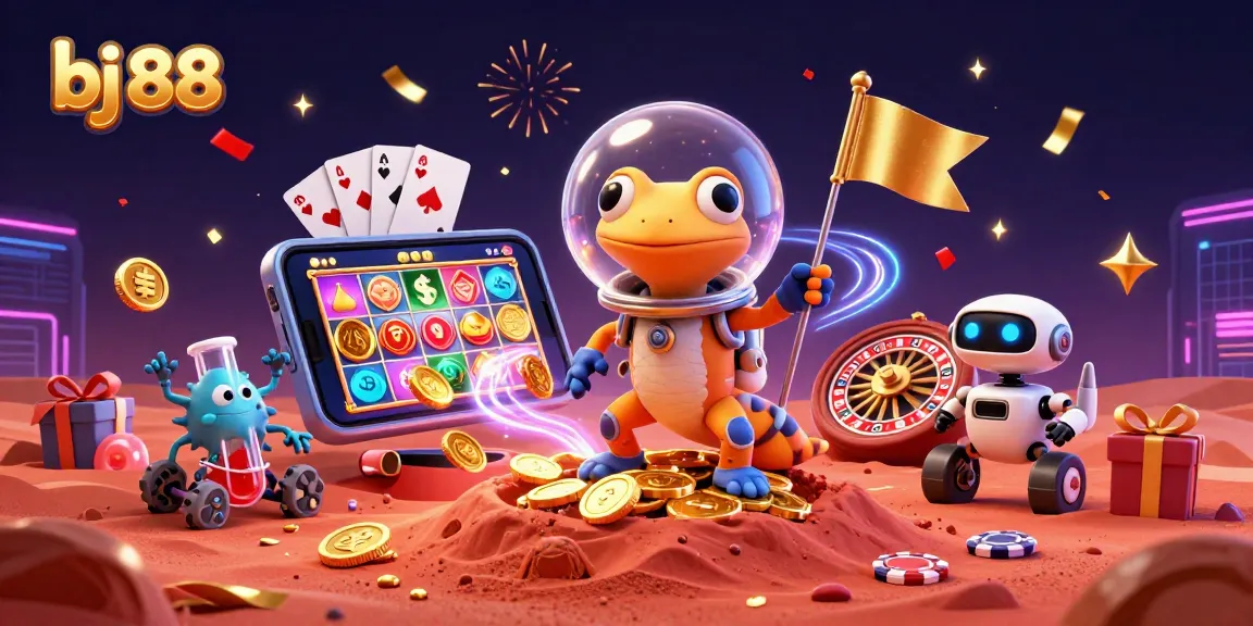 Experience thrilling action at bj 88 with a vibrant casino scene featuring exciting games and characters.