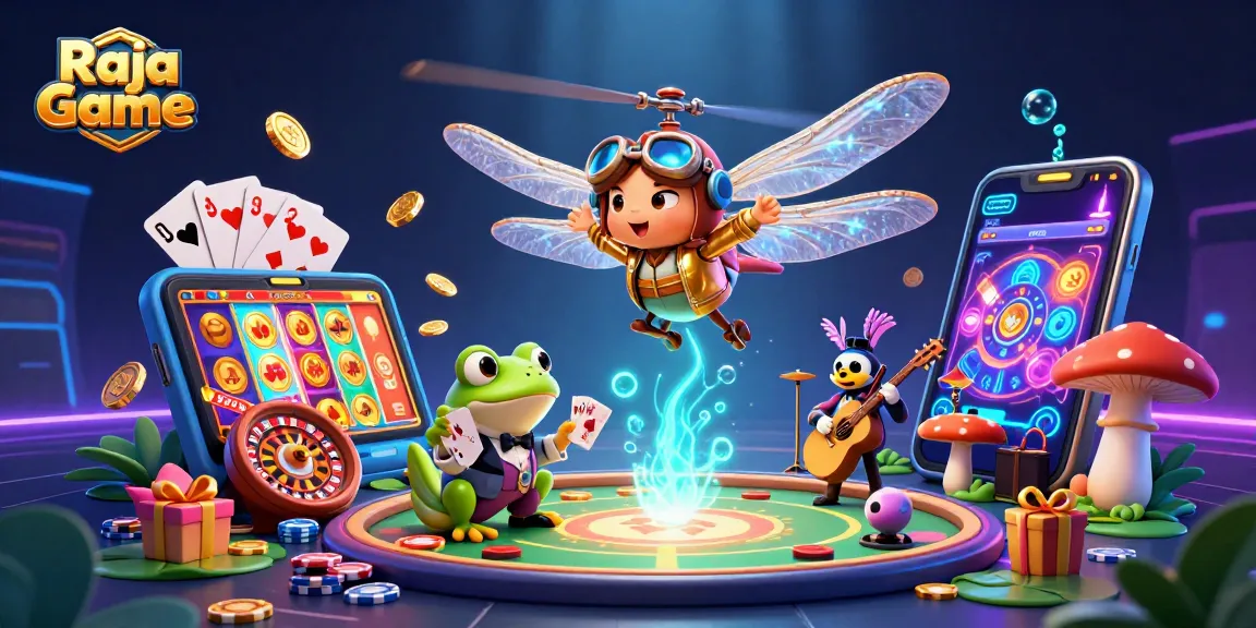 Play exciting games on Raja Game with vibrant cartoon characters at a lively casino scene.