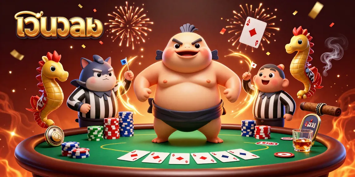 Experience เว็บบอล excitement in a vibrant underwater casino scene with fugu, catfish, and poker elements.